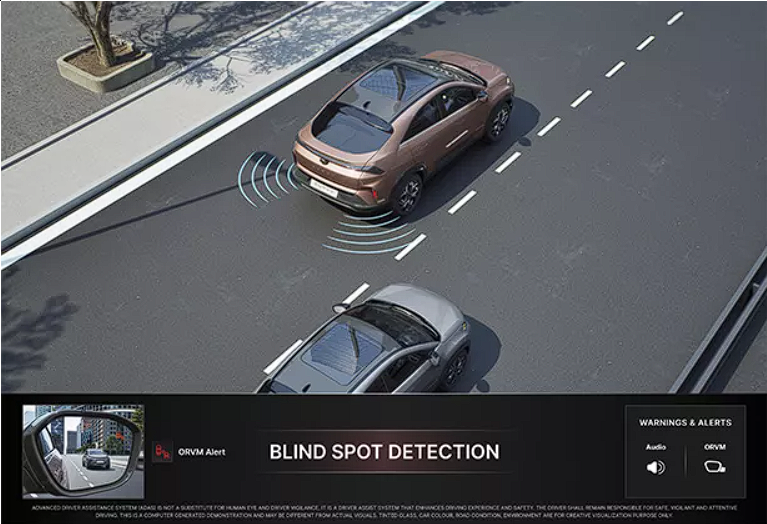 tata curvv blind spot detection ,a car driving on the road