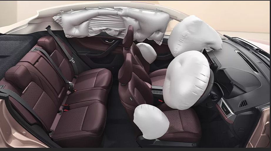 tata curvv inside a car with air balloons on the back